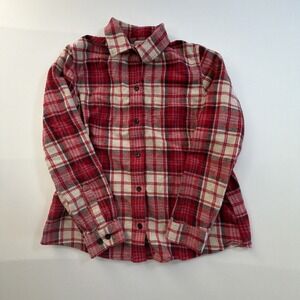 LLBean Flannel Shirt Women's Size S Relaxed Fit Plaid Pink Red Tan